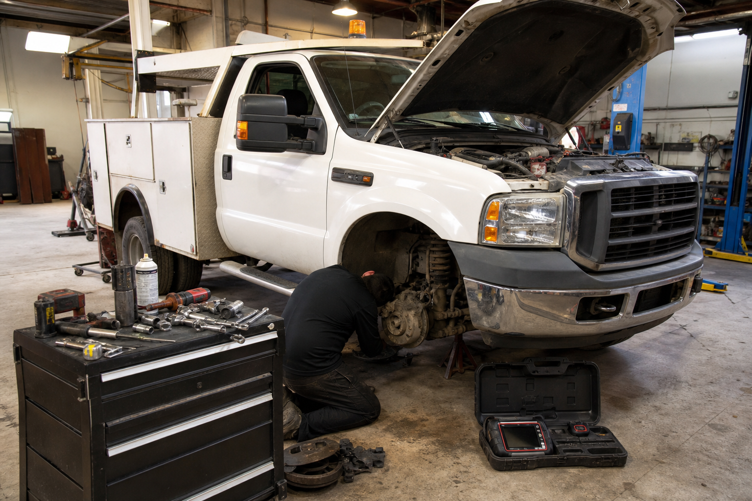 Heavy duty truck diagnostics in a practical truck repair bay